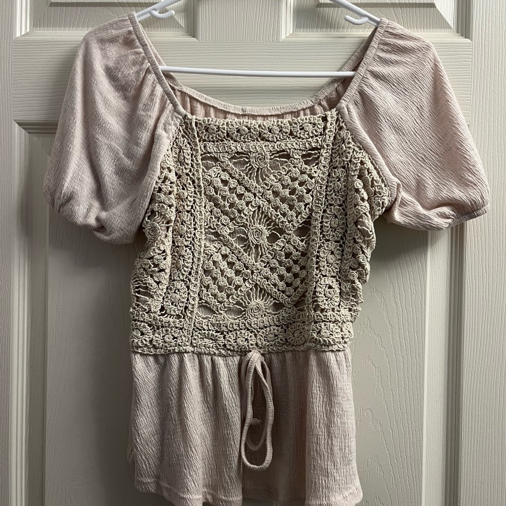 Maurices Beige Crochet Detail Blouse Xsmall